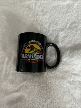 SHEIN Black Mug with Yellow & Red Jurassic Kicked Graphic